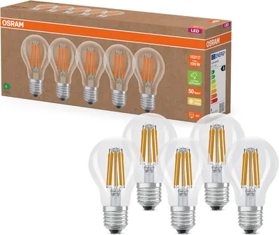 OSRAM Lampadine a LED ad Alta Efficienza, Classe Energetica A, Pacco da 5, Sostituto 100W, Luce Calda Bianca (2700K), E27