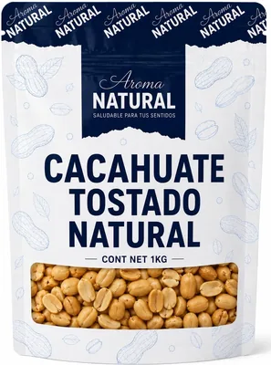 Aroma Natural | Cacahuate Tostado Sin Sal 1 kg - Bolsa Resellable | Sin Gluten · Alto en Proteína · Keto | Snack Saludable