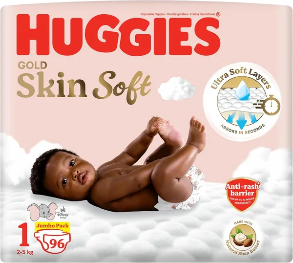 Huggies® Gold Skin Soft - Size 1 (2-5kg) Nappies, 96 Pack - 13% Off