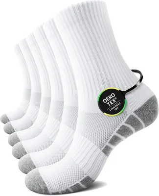 Socques de sport en coton Terry TUUHAW pour hommes et femmes (lot de 6) | Milieu de jambe, douces, respirantes, confortables, anti-ampoules, rembourrées