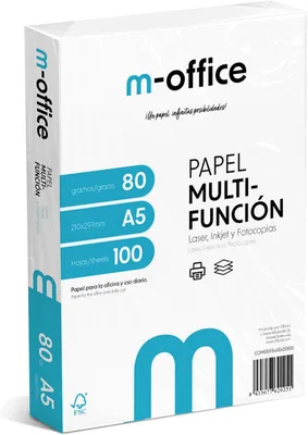 Papier multi-usage Ofituria M-Office 148 x 210 mm, 80 g pour imprimantes à jet d'encre et laser A5 (Lot de 100)