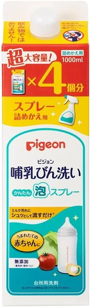 PIGEON Baby Bottle Wash Easy Foam Spray Refill, 4 Uses, 1000 ml (33.8 fl oz) [Large Capacity]
