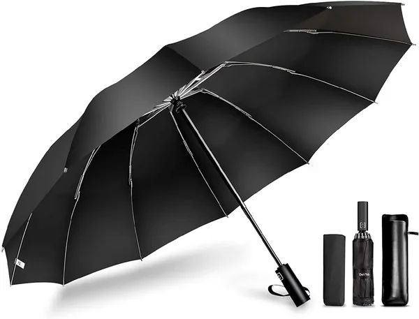 (Extra Large Size, 12 Ribs) Folding Umbrella, One-touch Automatic Opening/Closing, Men's Umbrella, Large, Reverse Folding Umbrella, Windproof, Teflon Treatment, Water Repellent