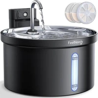 Fontaine à eau sans fil pour chat FEELNEEDY 3.5L Batterie Séparation électricité-eau avec capteur - 4000 mAh Rechargeable