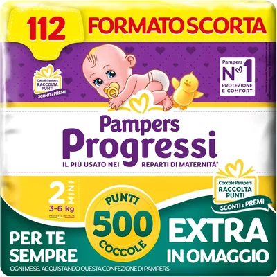 Pampers Progressi Mini, Taglia 2 (3-6 kg), 112 Pannolini Neonato - Sconto 20% (Nuovo)