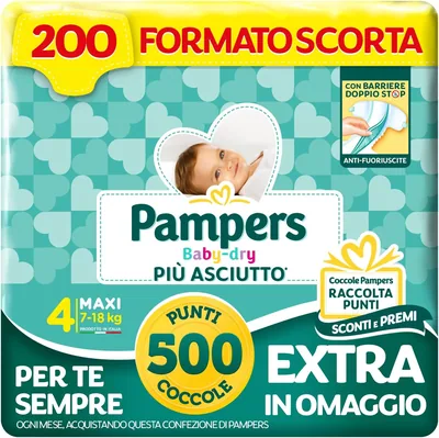 Pampers Baby Dry Maxi, Taglia 4 (7-18 kg), 200 Pannolini