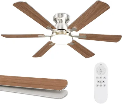Ventilateur Airwit 132 cm avec lumière, pale en bois double face argenté, silencieux pour chambre et salon, LED 3 couleurs, D