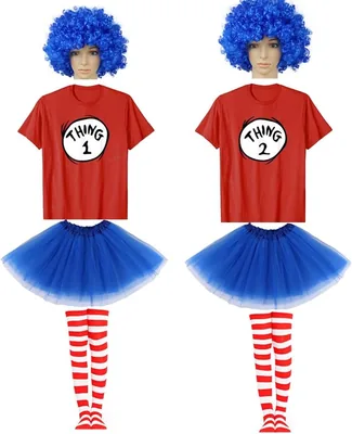 Halloween Cat Costume Thing 1 & 2 Set 4pcs Blue Tutu