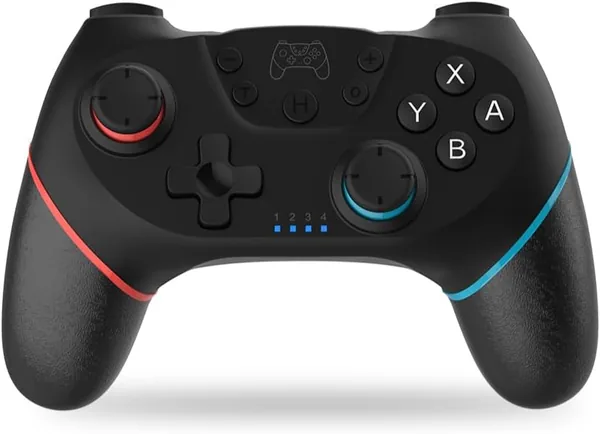 NK Wireless Switch Controller - Switch/OLED/Lite/Pro with Wake Function, Macro Settings, Bluetooth, 6-Axis, Turbo Function, Dual Shock Dual Vibration, LED Indicators - Black (Red a
