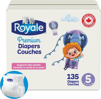 Royale Premium Diapers Size 5 (27+ lb), 135 Count - Best Deal
