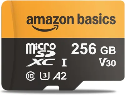 Amazon Basics 256GB microSDXC Karte mit Adapter - Lesegeschwindigkeit bis zu 200MB/s - Packung mit 1