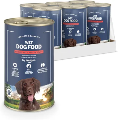 Alimentos húmedos para perros Amazon - Trozos de carne de res en salsa, 6 x 1.23 kg