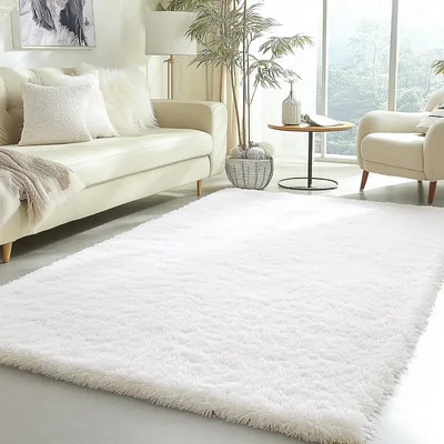 OLONLY Fluffy Area Rugs Cream White 4x5.9 Washable