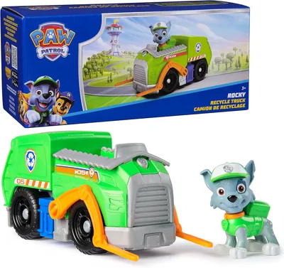 Camión de Reciclaje de Paw Patrol Rocky, Juguete con Figura de Acción Coleccionable, Juguetes Ecológicos