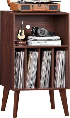 Turntable Stand - 160 Album Capacity Mid-Century Vinyl Shelf