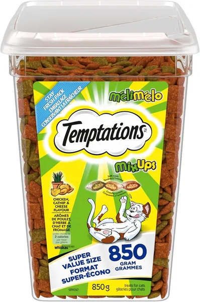 TEMPTATIONS Mix-Ups Adult Cat Treats Chicken, Catnip & Cheese Flavour 850g Tub
