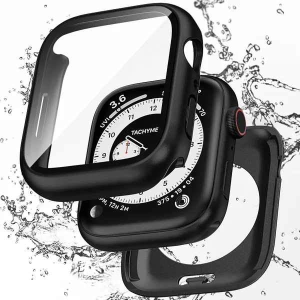 アップルウォッチ用 防水カバー Puptoya Apple Watch 水素カバー Series 6/5/4 SE3 SE2互換 44mmケース フロントとバックの2in1保護 PC+ガラス素材 高透明