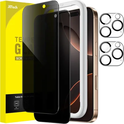 JETech Privacy Screen Protector för iPhone 16 Pro Max 6.9" med Kameralens Svärm, Anti-Spy Tempred Glass Film, Lätt Installation