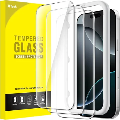 Protector de Pantalla JETech para iPhone 16 Pro de 6.3 Pulgadas, Vidrio Templado con Instalación Fácil - 12% Off