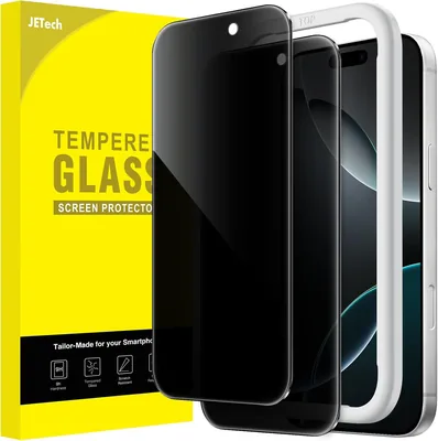 JETech Ochrona Ekranu Prywatności dla iPhone 16 Pro, 2 sztuki | Szkło Hartowane z Funkcją Antyszpiegową