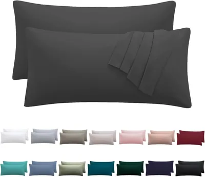 Nesture Kissenbezug 40 x 80 cm, Set von 2 - 40 x 80 cm Kissenhüllen, Anthrazit, 100% Mikrofaser Kissenbezüge mit Reißverschluss