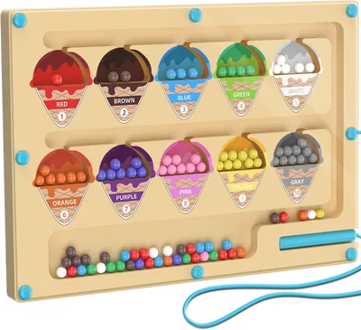 Jeu de Maze Magnétique pour Enfants, Jeux Montessori en Bois 3 Ans, Apprentissage des Couleurs et du Compte avec Glace Magnétique