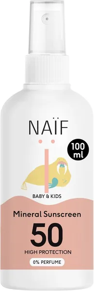 Naïf Mineral Sonnenschutzspray für Babys und Kinder - 0% Parfum - SPF 50 - Sprühschutz ohne Octocrylene - UVA und UVB Schutz