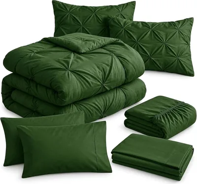 7 Piece Olive Green Queen Bed in a Bag Set
