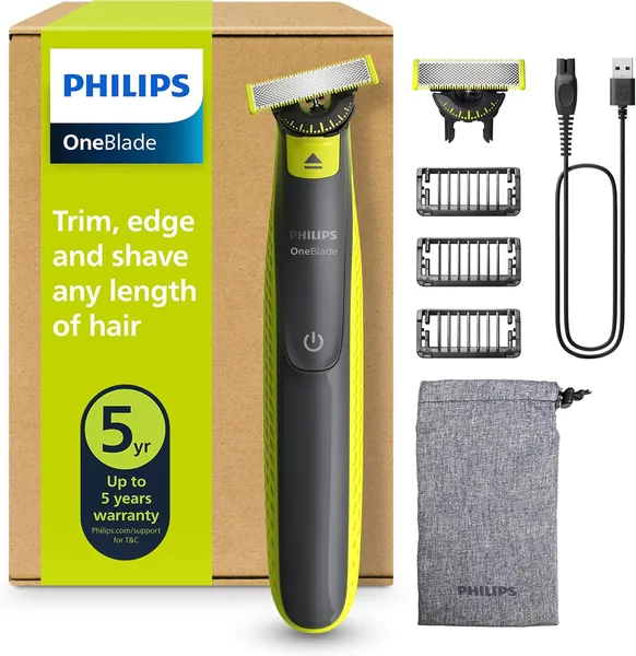 Philips OneBlade 360 Elektrische Baardtrimmer en Schoner met 2x 360 Messen, 3x Stubbelen (1.3.5 cm), QP2724/31 - 19% Korting