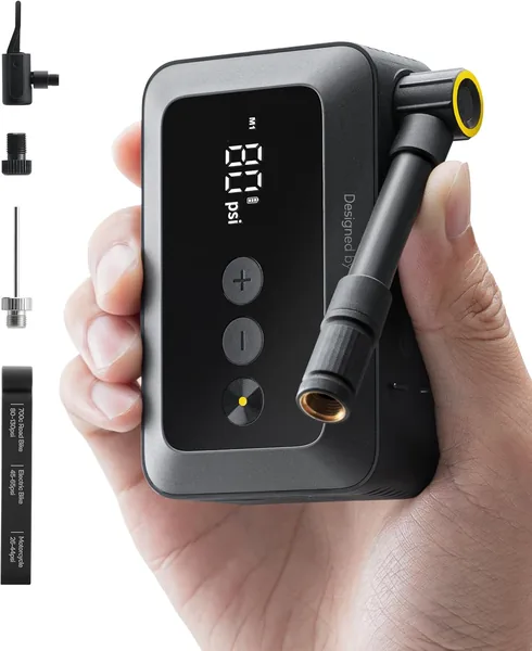HOTO Electric Bike Pump, 150PSI Fast Inflate with Pressure Gauge, Mini Portable Bicycle Tire Inflator