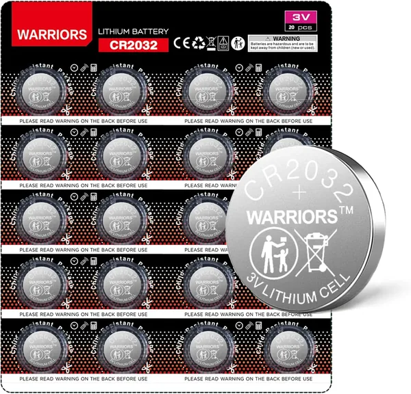 Warriors 20X CR2032 2032 3V Button Type Lithium Batteries Child Safe Packaging for Electronic Devices and Car Keys