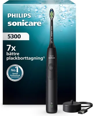 Philips Sonicare 5300 Elektrisk tandborst, 2 intensitetsnivåer, Tryckmedel, Enkeltstart, SmarTimer och BrushPacer, Schwarz, MO