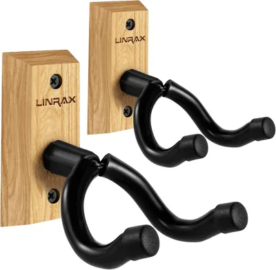 Montage mural Linrax GH2 pour guitare - 2 supports en bois dur et croche pour guitare - Pour guitares acoustiques et électriques