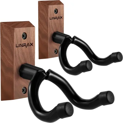 Montage murale Linrax GH1 pour guitare, ensemble de 2 étagères noires en bois de noyer, croche à guitare, support pour guitare acoustique ou électrique