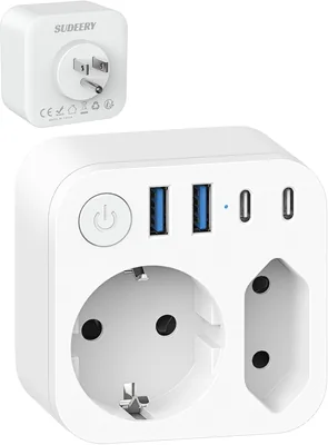Adaptateur de voyage USA Amérique Allemagne avec 4 ports USB (2 Type C) EU vers USA Adaptateur Branche, 2 Prises de courant pour Canada Mexique - Meilleur Prix