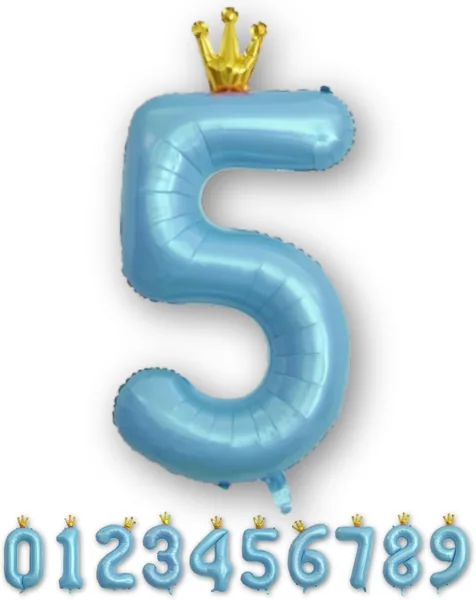 La Kissa Balloon, Number Birthday Decoration Balloon with Crown, 40-inch (Approx. 90 cm) Large Balloon with Straw, Number Balloon for Anniversaries