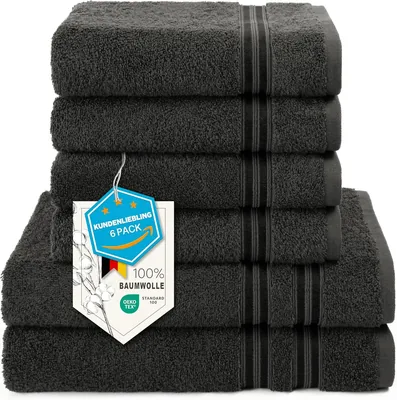 Hammetex Handtuchset - 6 Stück: 2 Badetücher + 4 Handtücher, 100% Baumwoll-Frottee, Oeko-Tex zertifiziert, 39% Rabatt