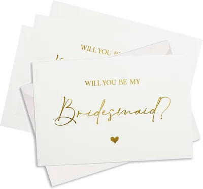 Pink Bridesmaid Proposal Cards Set of 4 A6 White with Gold Foil