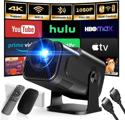 Proyector Portátil 2026 Actualizado 1920x1080P 4K Supote Dual Control WiFi 6 BT5.2 180° Rotación Compatible