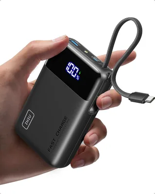 INIU Power Bank 20000mAh - Kleine maar krachtige 45W PD-snel oplader met geïntegreerde USB C-kabel, Ideaal voor reizen