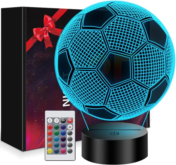 Polemera Regalo bambino 5-12 anni maschio, 3D Calcio Lampade con 16 colori cambia da telecomando