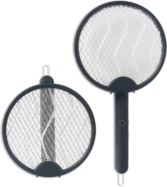 Electric Fly Swatter Racket, Foldable, Rechargeable, 3-Layer Safe, UV Light, Indoor/Outdoor