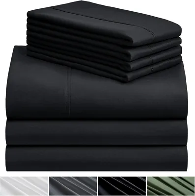 VIOPY Juego de Sábanas de 4 Piezas para Cama Matrimonial, Negro, Suave y Hipoalergénico, Funda de Cama de Microfibra