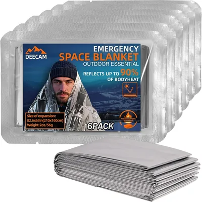 Détecteur de survie Déecam 6 pièces, 210 x 160 cm, réutilisable, couverture thermique argentée d'urgence pour l'extérieur