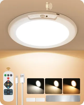 GOEBLESON Akku Deckenleuchte mit Bewegungsmelder, Batteriebetriebene Deckenlampe mit Fernbedienung, Gang