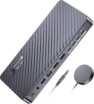 AV Access 4K KVM Switch Docking Station for 2 Monitors/Laptops, 100W PD, 1G Ethernet