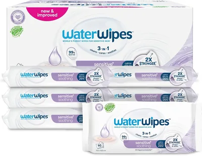 WaterWipes Sensitive+ - Czyste i delikatne wipy dla dzieci, 6 opakowań po 72 sztuk