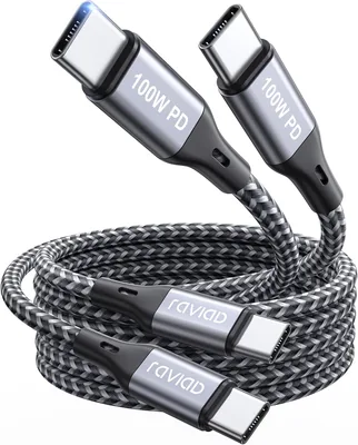 Raviad 100W USB-C Ladekabel 2m Packung 2 PD 5A Schnellladung USB-C nach USB-C | Nylongeflochtenes Ladekabel