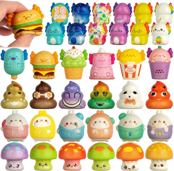 Yuechen Squishy Speelgoedset van 30 Knijpspellen Anti-Stress Fidget Toy Stressverlichters, Kinderen's Geboortecadeau voor Kinderen