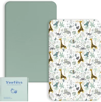 Yoofoss Cot Bed Sheets 140x70cm Green Giraffe 2 Pack Best Deal